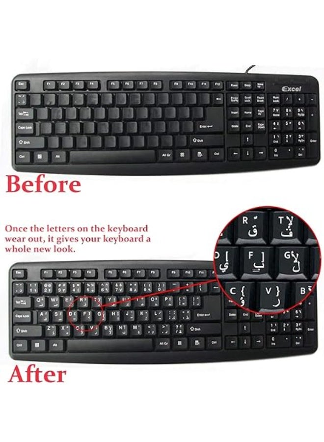 Arabic Keyboard Stickers Replacement, Dust and Water Resistant, Black Background with White Letters, for PC, Laptop, Notebook – 1 Piece - Image 2